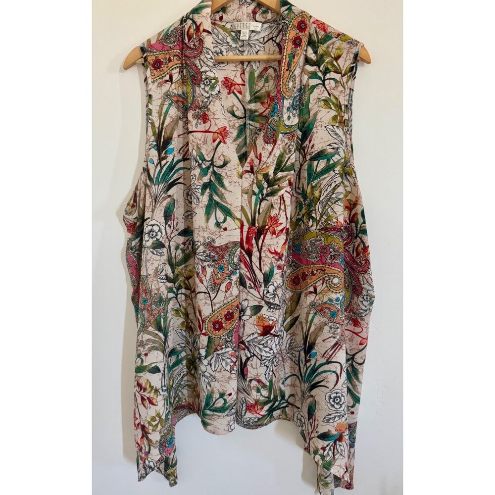 Colorful Floral Sleeveless Asymmetrical Spense Womens‎ Blouse 3X Feminine Soft